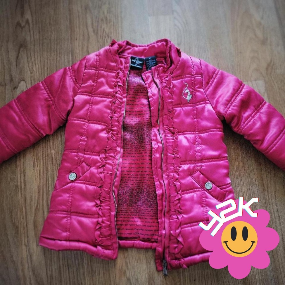 Baby Phat Girlz Puffer Jacket Vintage 2000s Pink Ruffle Quilted Coat Kids 2T
